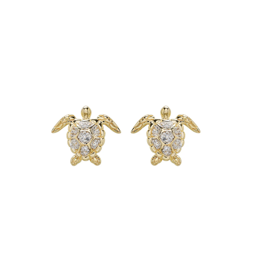 Ocean 14kt Gold Vermeil White Sapphire Turtle Earrings