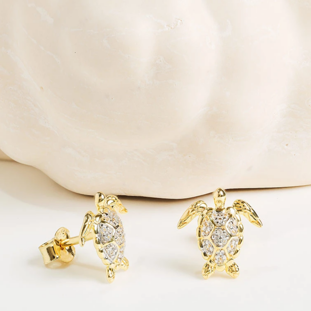 Ocean 14kt Gold Vermeil White Sapphire Turtle Earrings