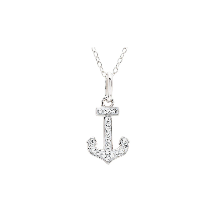 Ocean Sterling Silver White Crystal Anchor Mini Necklace