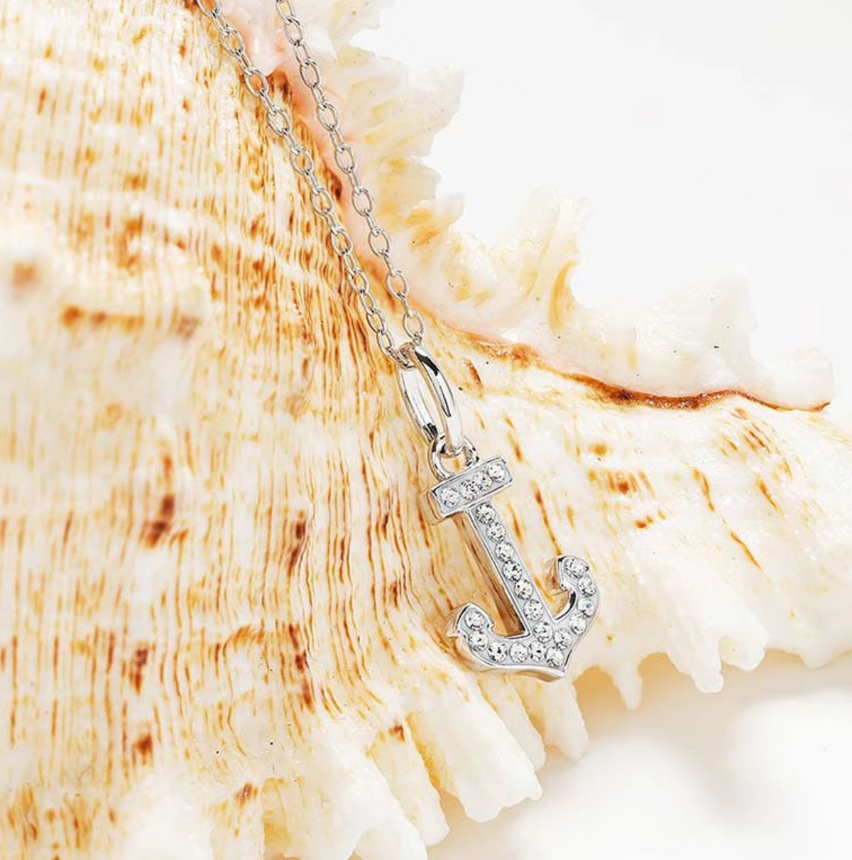 Ocean Sterling Silver White Crystal Anchor Mini Necklace