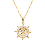 Ocean 14kt Gold Vermeil MOP Ships Wheel Necklace