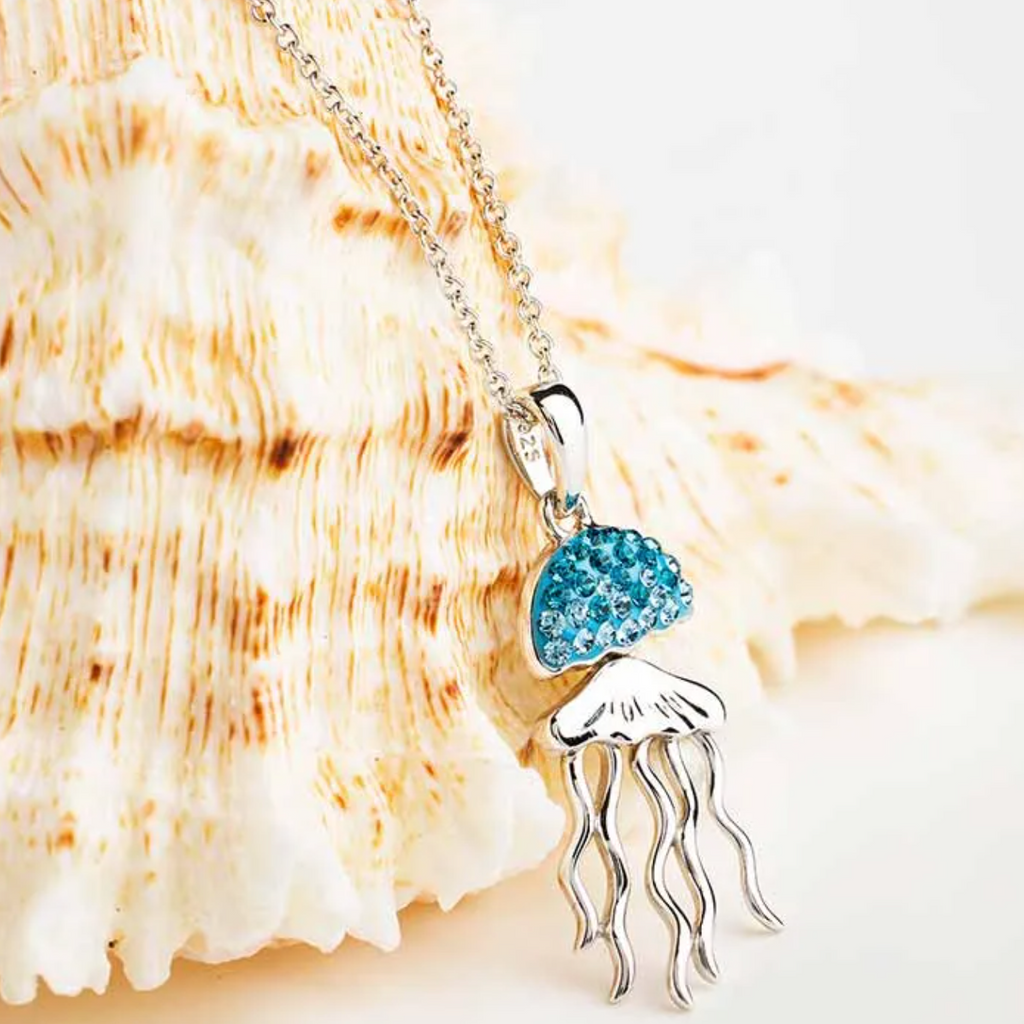 Ocean SS Aqua Crystal Jellyfish Necklace