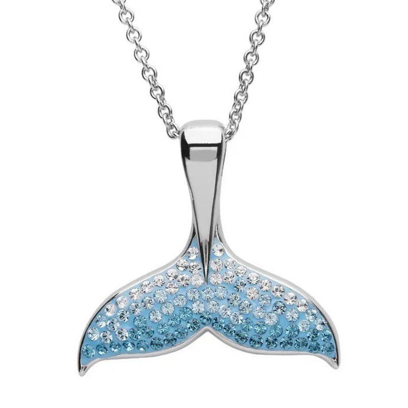 Ocean SS Aqua Crystal Whale Tale Necklace