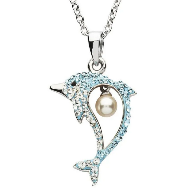 Ocean SS Dolphin Necklace with Aqua Crystals and Pearl