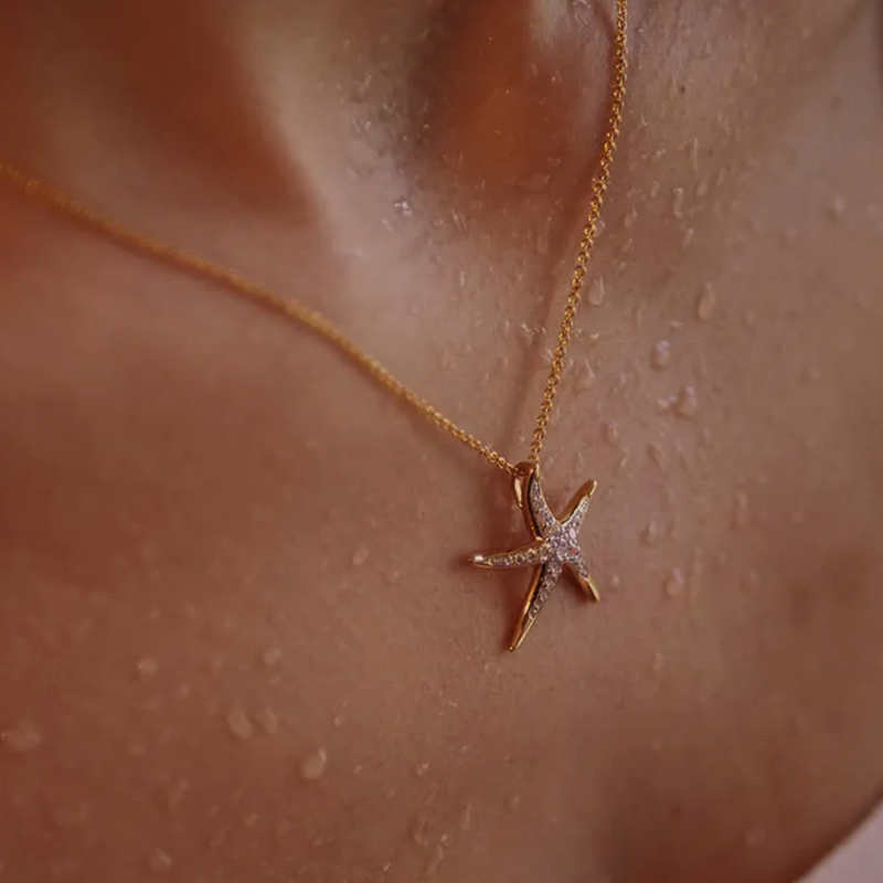 Ocean 14kt Gold Vermeil CZ Star Fish Necklace