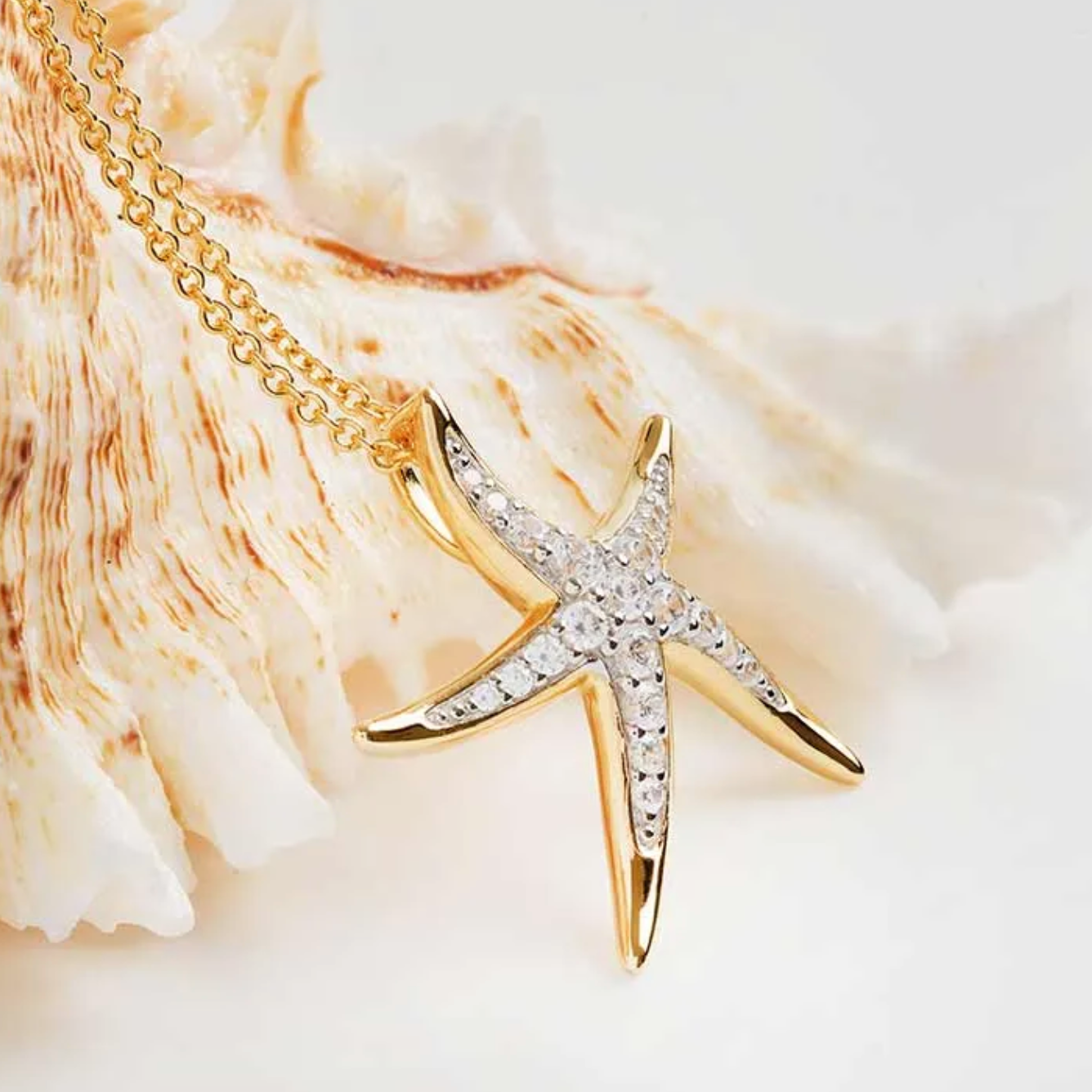 Ocean 14kt Gold Vermeil CZ Star Fish Necklace