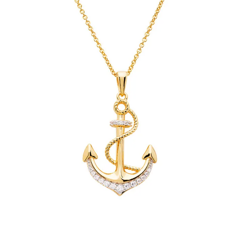 Ocean 14kt Gold Vermeil CZ Anchor Necklace