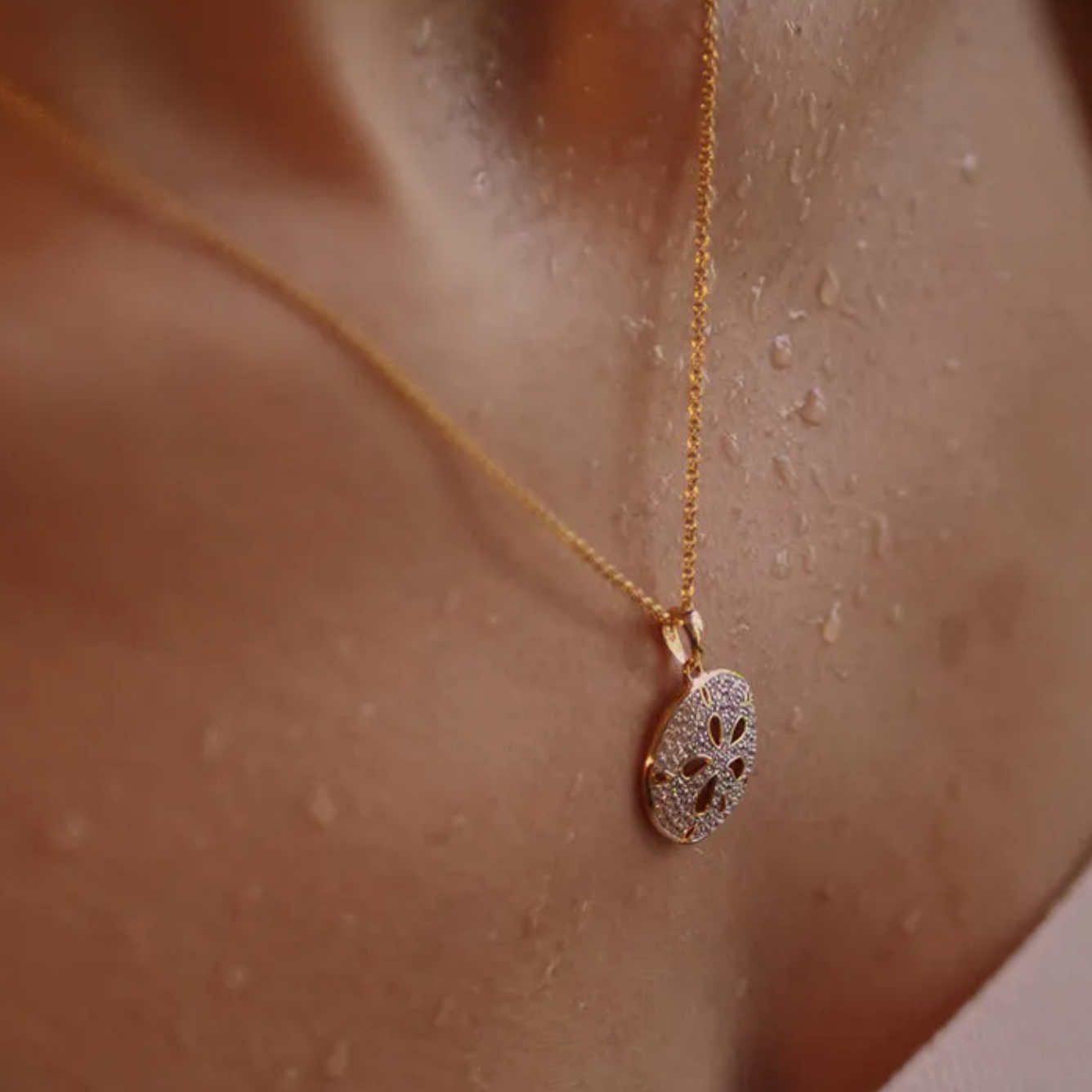 Ocean 14kt Gold Vermeil CZ Sand Dollar Necklace
