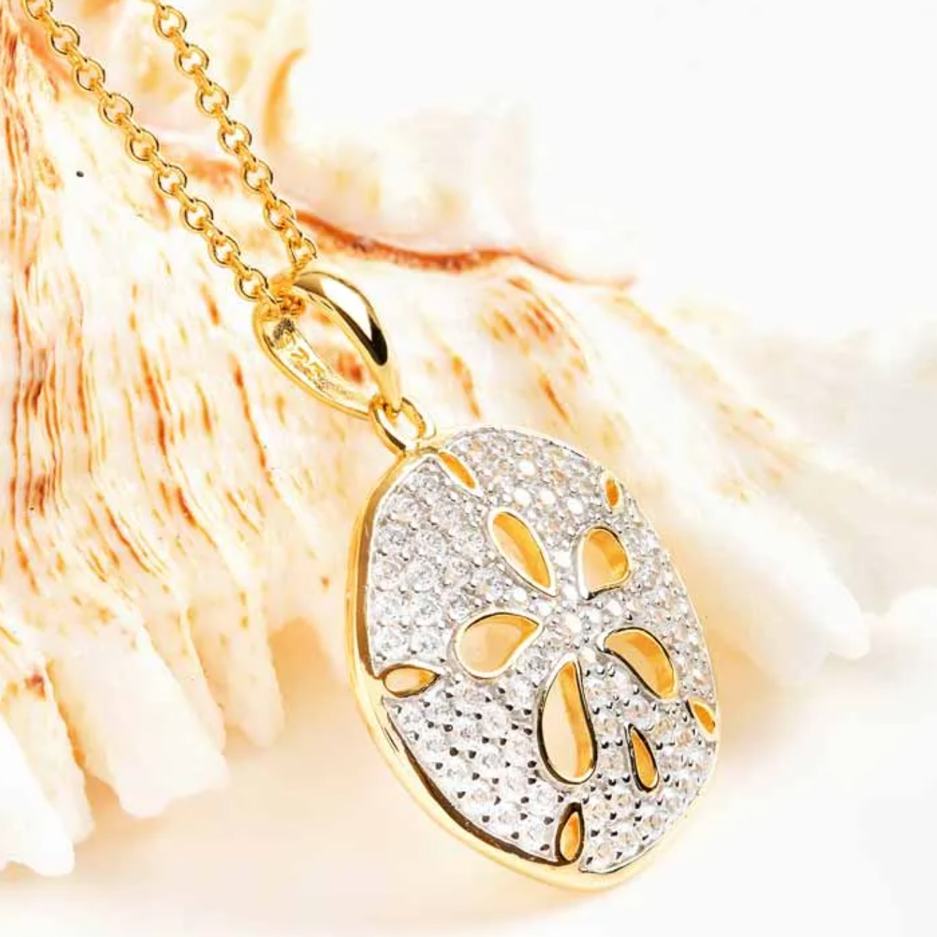 Ocean 14kt Gold Vermeil CZ Sand Dollar Necklace