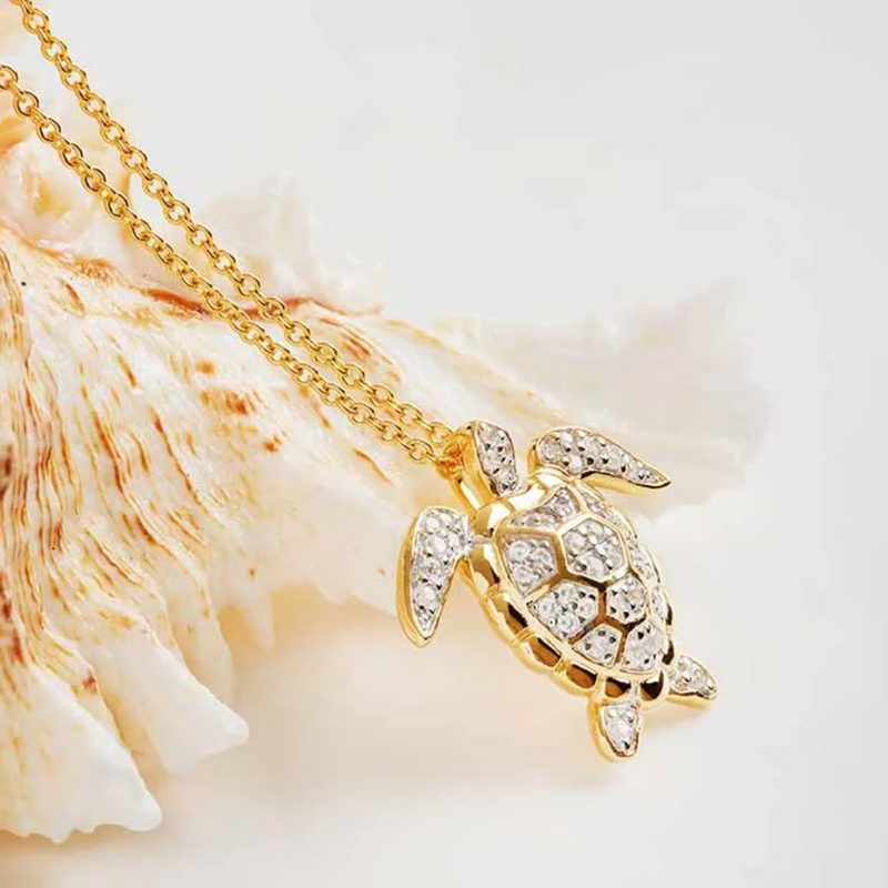 Ocean 14kt Gold Vermeil CZ Sea Turtle Necklace – DanaTyler