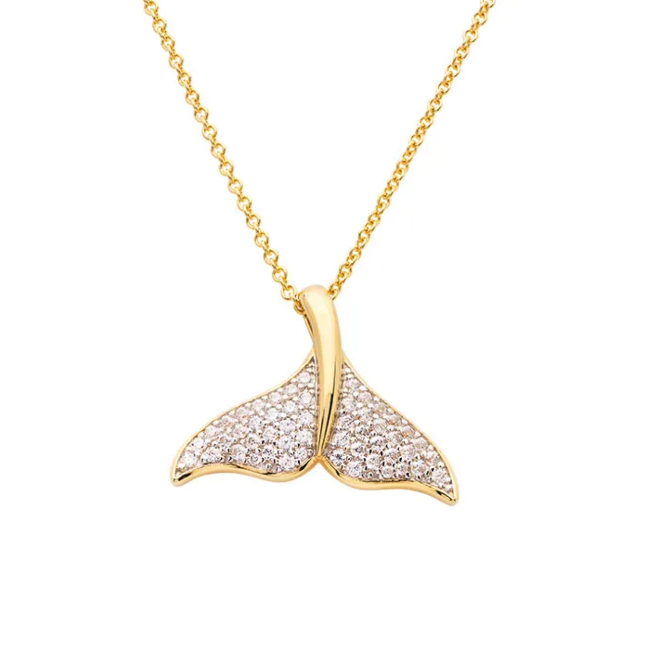 14K Gold Vermeil Whale Tail Necklace with Cubic Zirconias