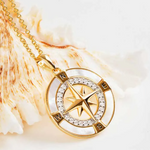 Ocean 14kt Gold Vermeil MOP CZ Compass Necklace