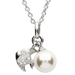 Ocean SS Fish Necklace with White Crystals and Pearl