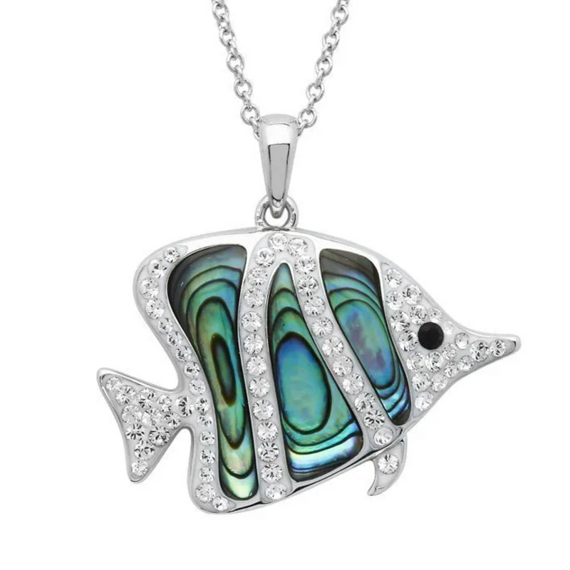 Ocean SS Fish with Crystals and Abalone Necklace