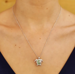 Ocean SS Green SW Crystal Turtle and Baby Necklace