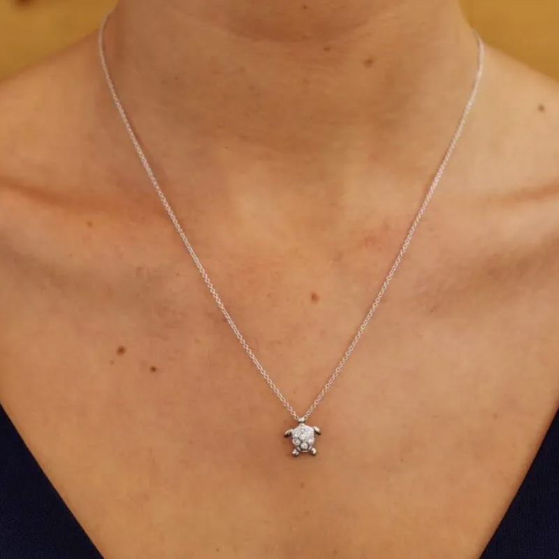 Ocean SS Small White SW Crystal Turtle Necklace