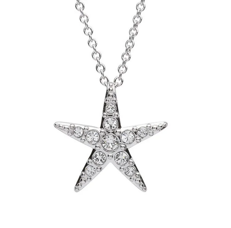 Ocean SS Small White SW Crystal Star Fish Necklace