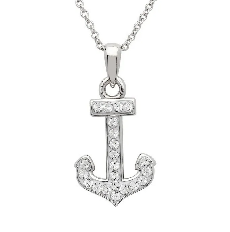Ocean SS SW Crystal Anchor Necklace