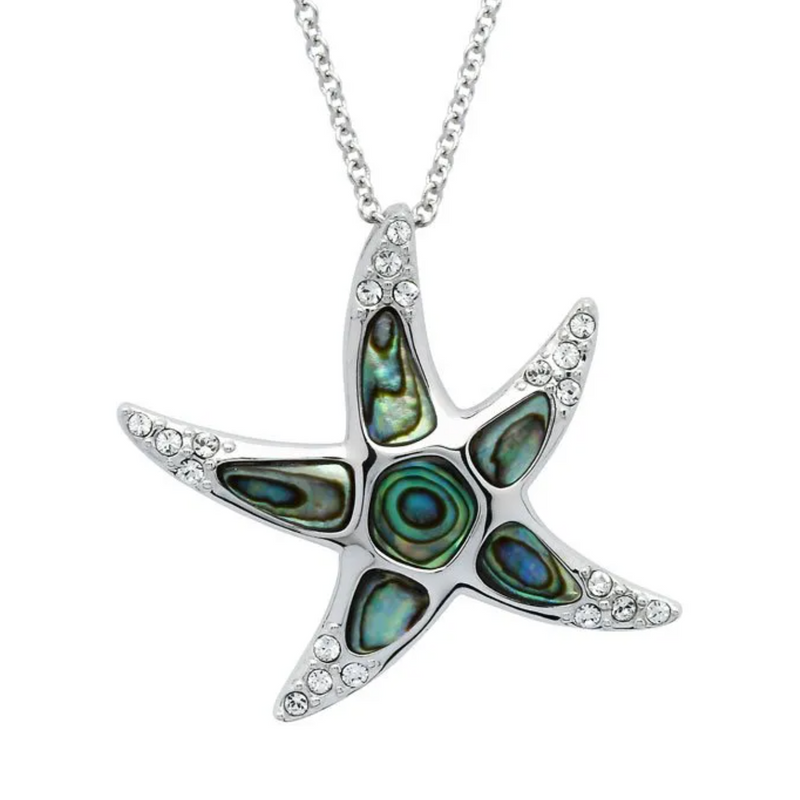 Ocean SS Star Fish with Crystals and Abalone Necklace