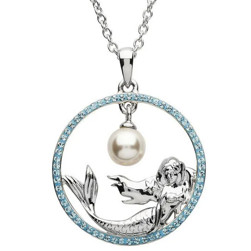 Ocean SS Mermaid Necklace with Aqua Crystals and Pearl