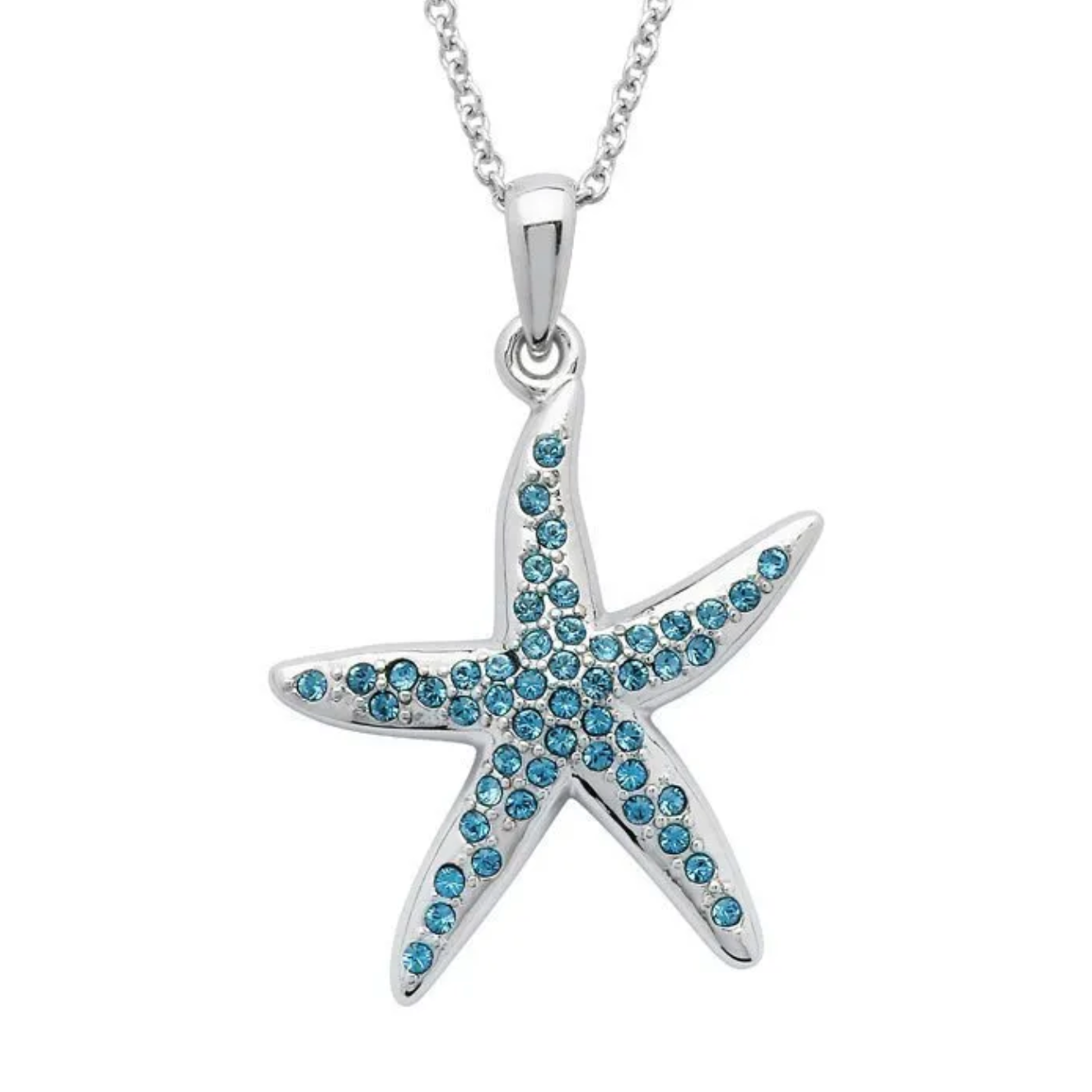 Star Fish with Aqua Crystals Necklace