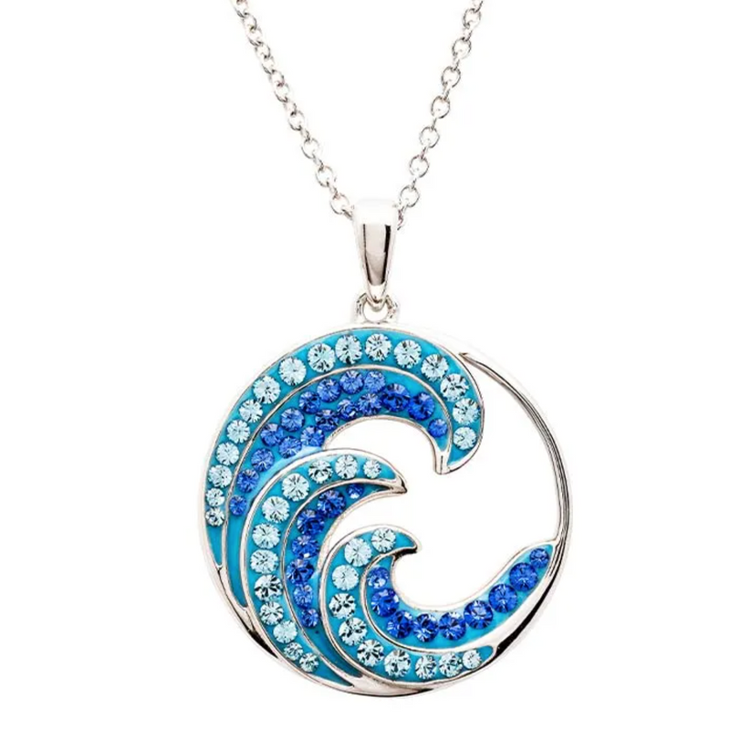 Ocean SS Sapphire/Aqua Crystal Wave Necklace