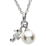 Ocean SS Sea Horse Necklace with White Crystals and Pearl