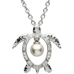 Ocean SS Turtle Necklace with white Crystals and Pearl