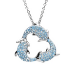 Ocean SS Aqua SW Crystal Triple Dolphin Necklace