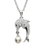Ocean SS Dolphin Necklace Adorned with White Crystals and Pearl
