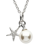 Ocean SS StarFish Necklace with White Crystals and Pearl