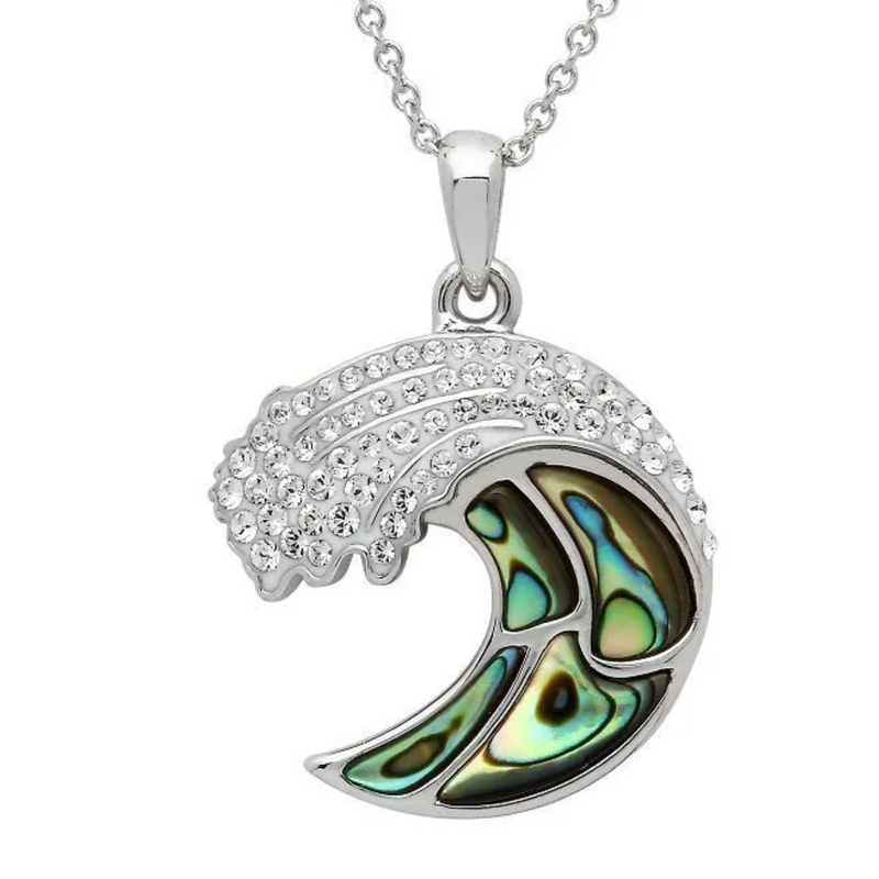 Ocean SS SW Crystal Abalone Wave Necklace