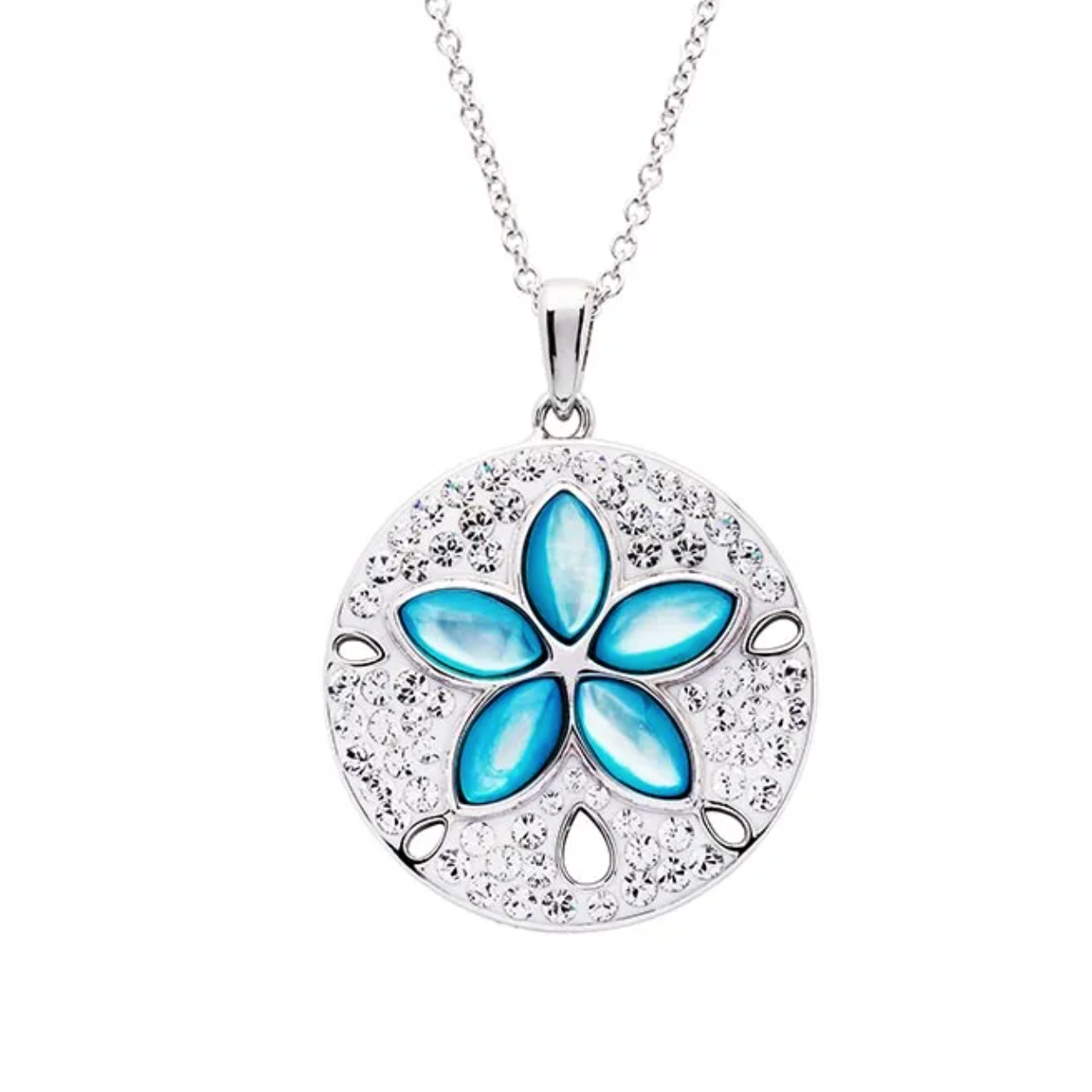 Ocean SS SW Aqua MOP Sand Dollar Pendant
