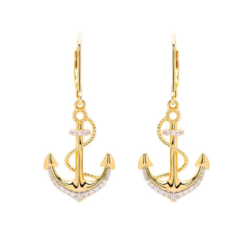 Ocean 14kt Gold Vermeil CZ Anchor Drop Earrings