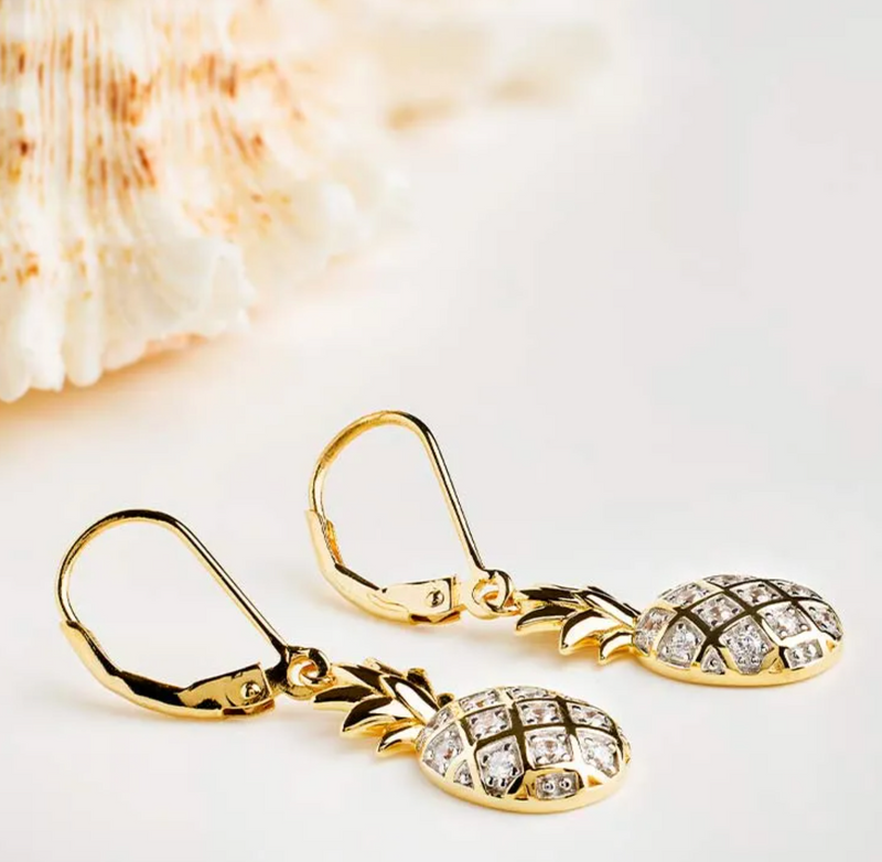 Ocean 14kt Gold Vermeil CZ Pineapple Drop Earrings – DanaTyler Ocean 14kt Gold Vermeil CZ Pineapple Drop Earrings – DanaTyler