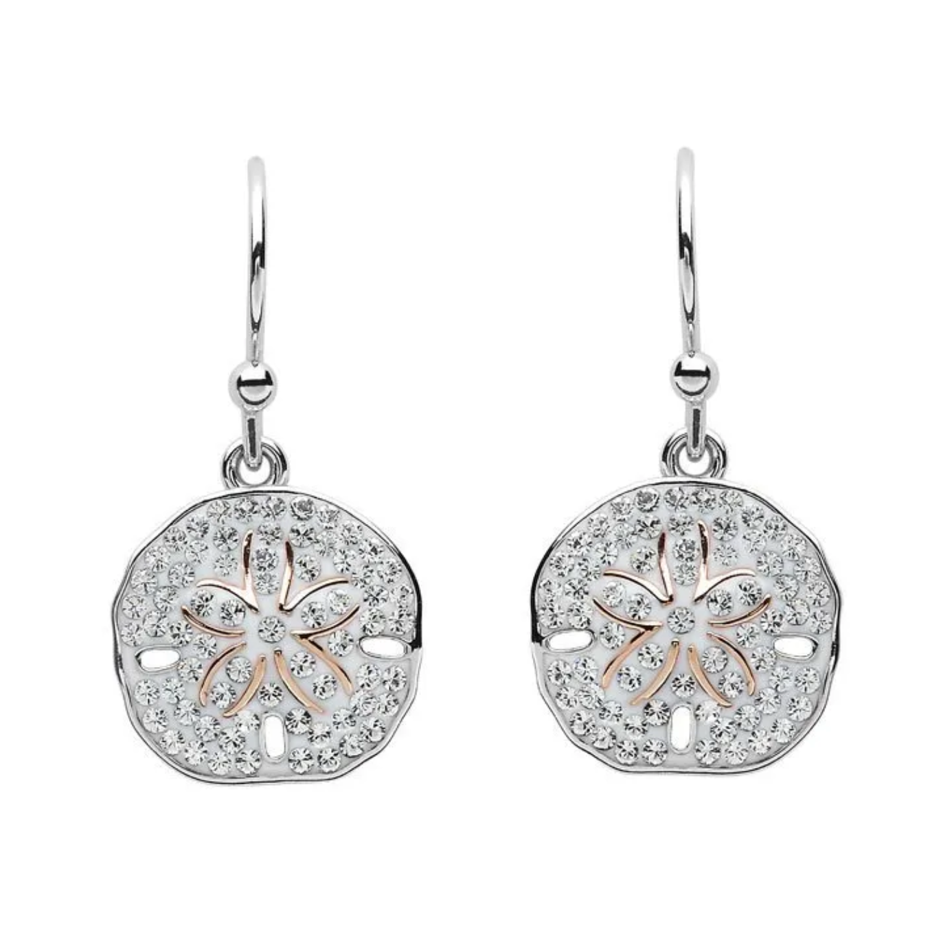 Ocean SS White SW Crystal Sand Dollar Drop Earrings Rose Plate