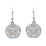 Ocean SS White SW Crystal Sand Dollar Drop Earrings Rose plate