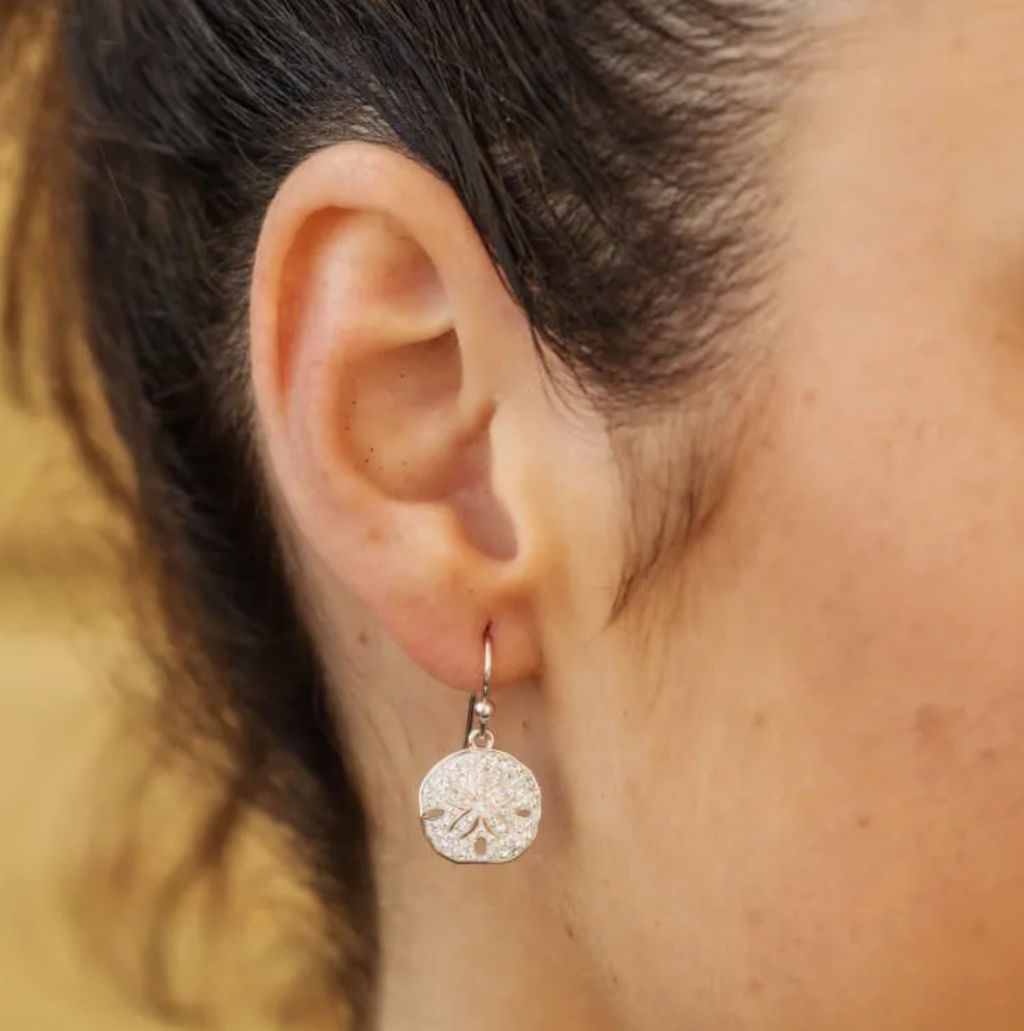 Ocean SS White SW Crystal Sand Dollar Drop Earrings Rose Plate