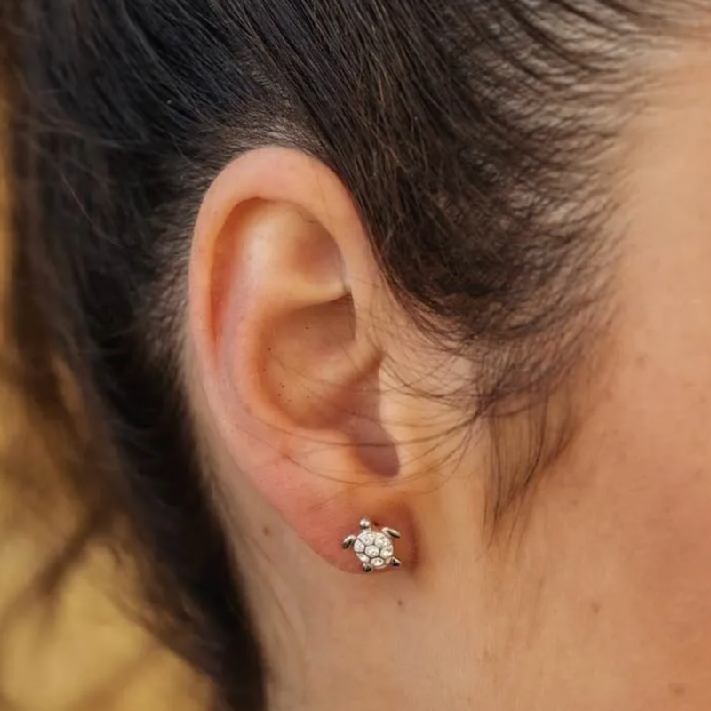 Ocean SS Stud Turtle Crystal Earrings
