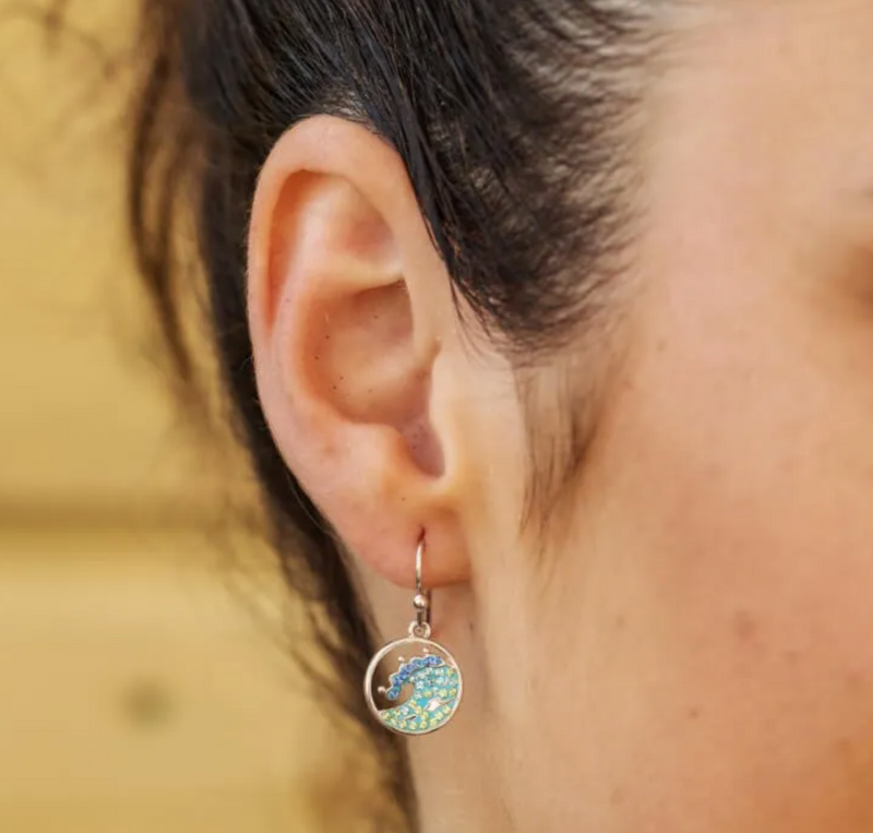 Ocean SS Blue SW Crystal Wave Earrings