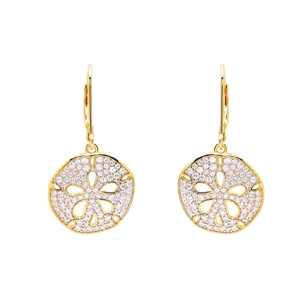Ocean 14kt Gold Vermeil CZ Sand Dollar Drop Earrings