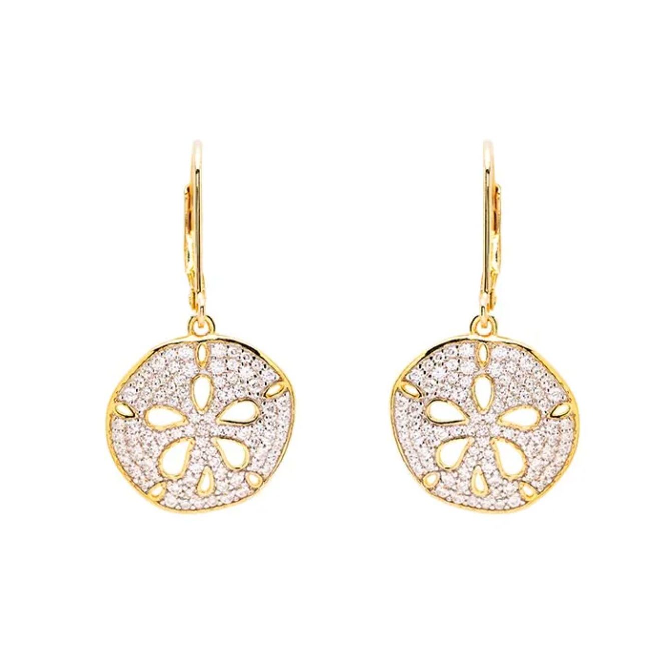 Ocean 14kt Gold Vermeil CZ Sand Dollar Drop Earrings