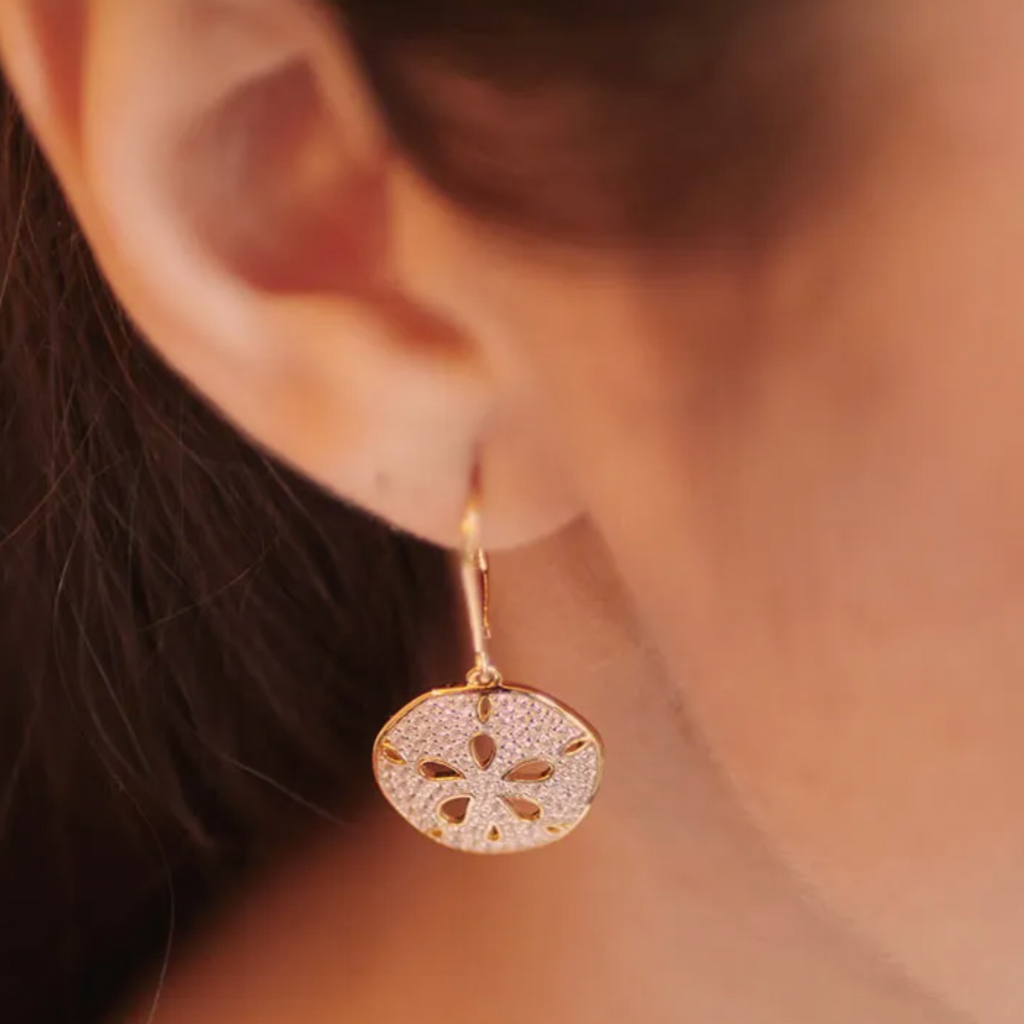 Ocean 14kt Gold Vermeil CZ Sand Dollar Drop Earrings
