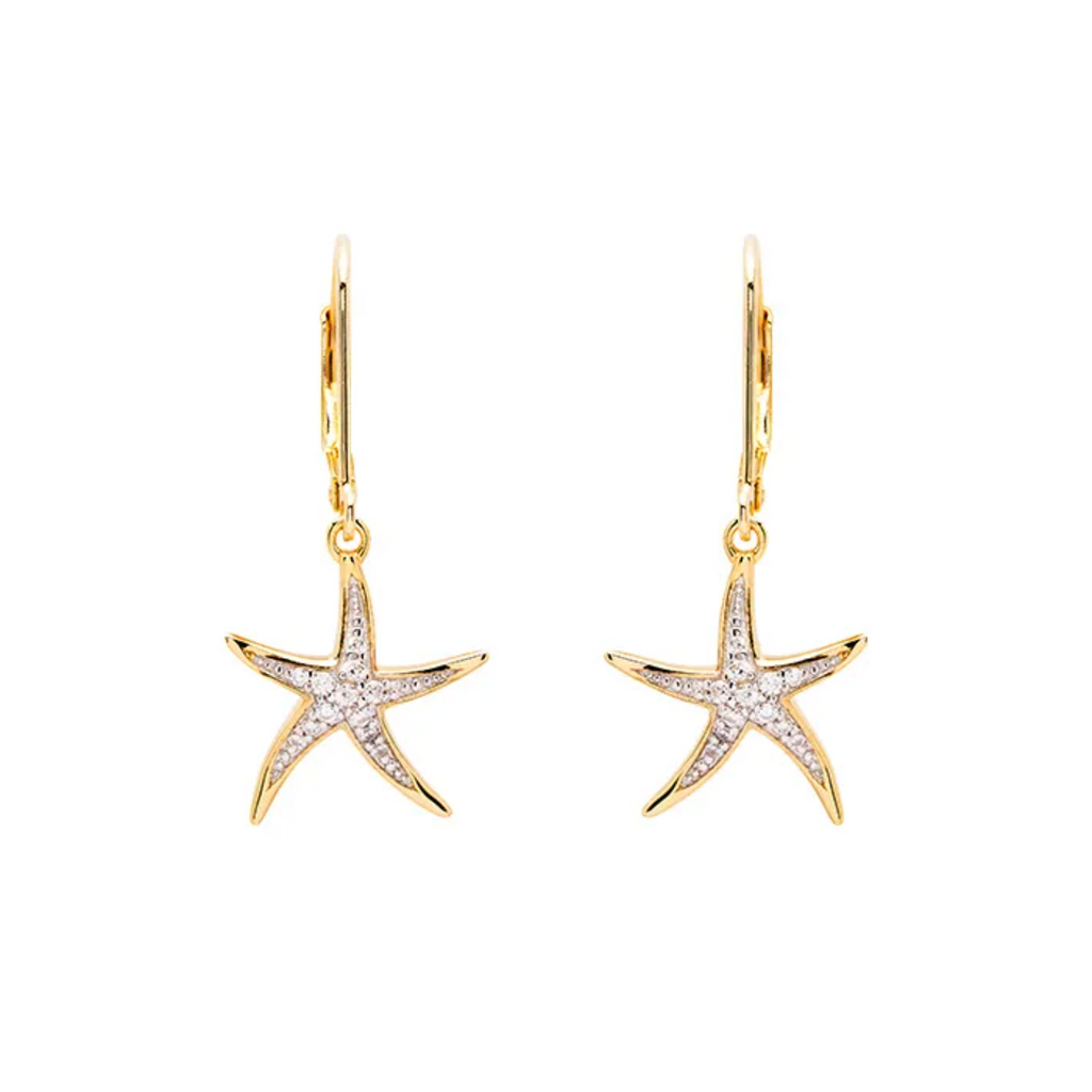 Ocean 14kt Gold Vermeil CZ Star Fish Drop Earrings
