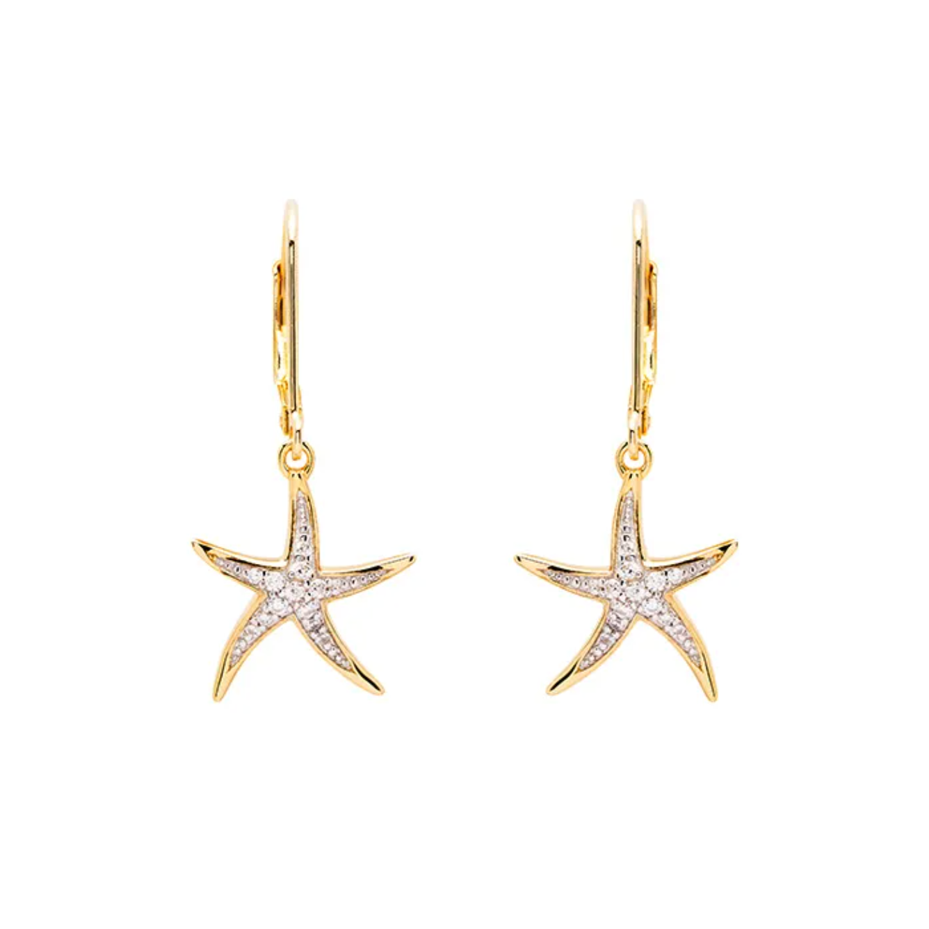 Ocean 14kt Gold Vermeil CZ Star Fish Drop Earrings