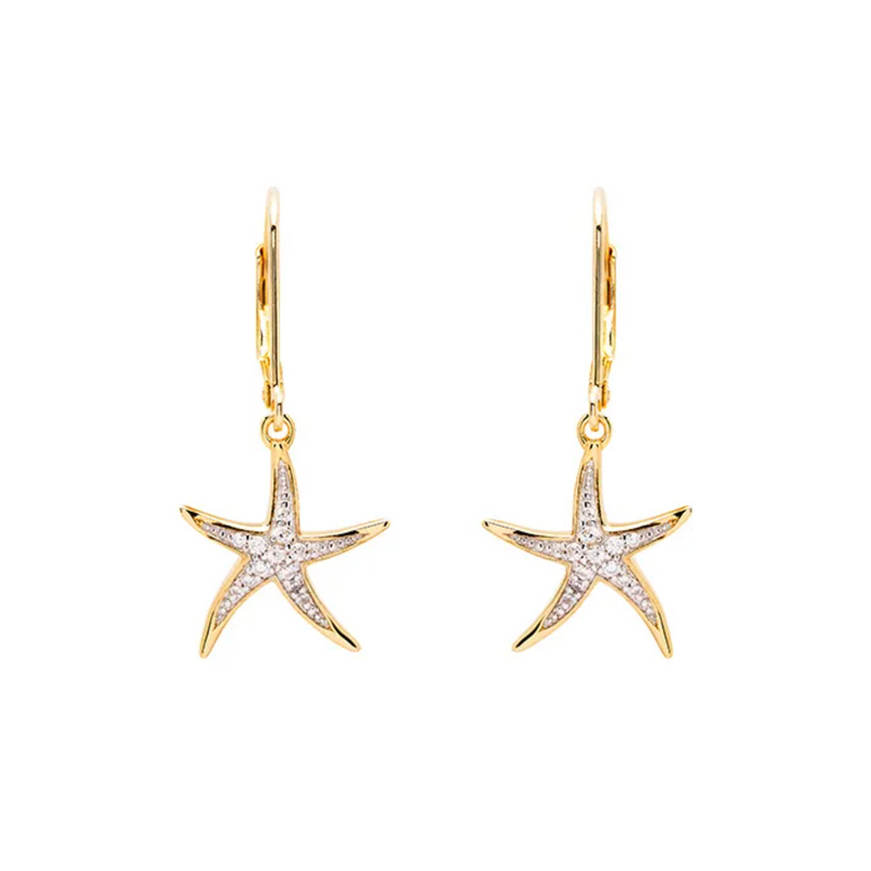 Ocean 14kt Gold Vermeil CZ Star Fish Drop Earrings