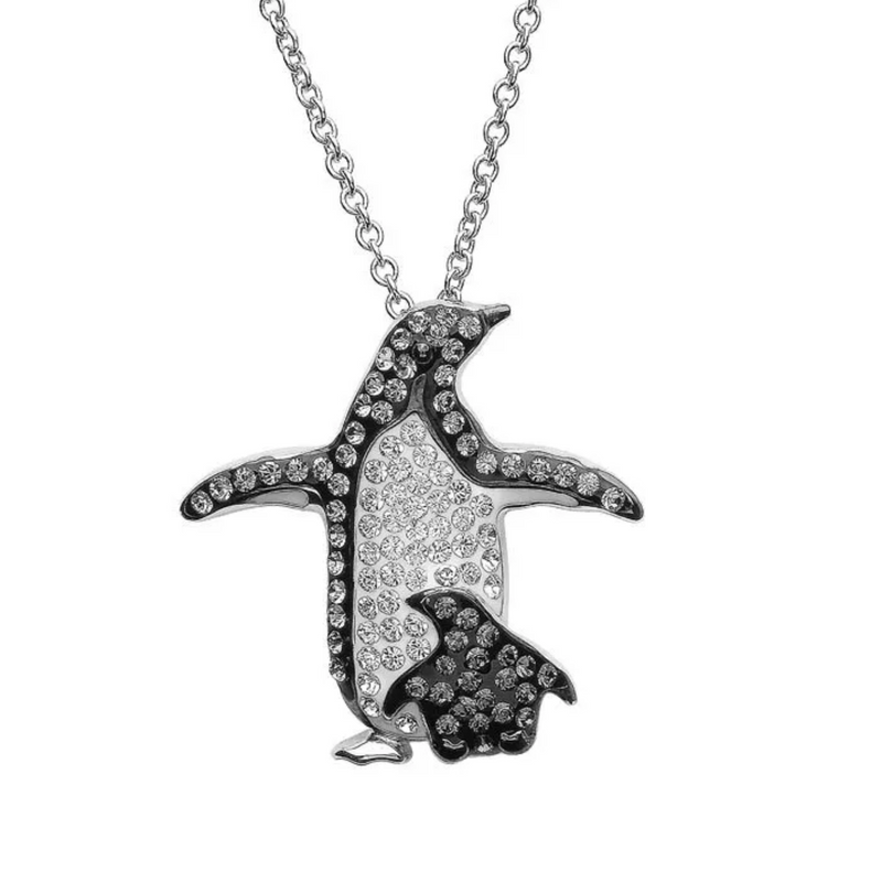 Ocean SS White/Black SW Crystal Penguin Necklace