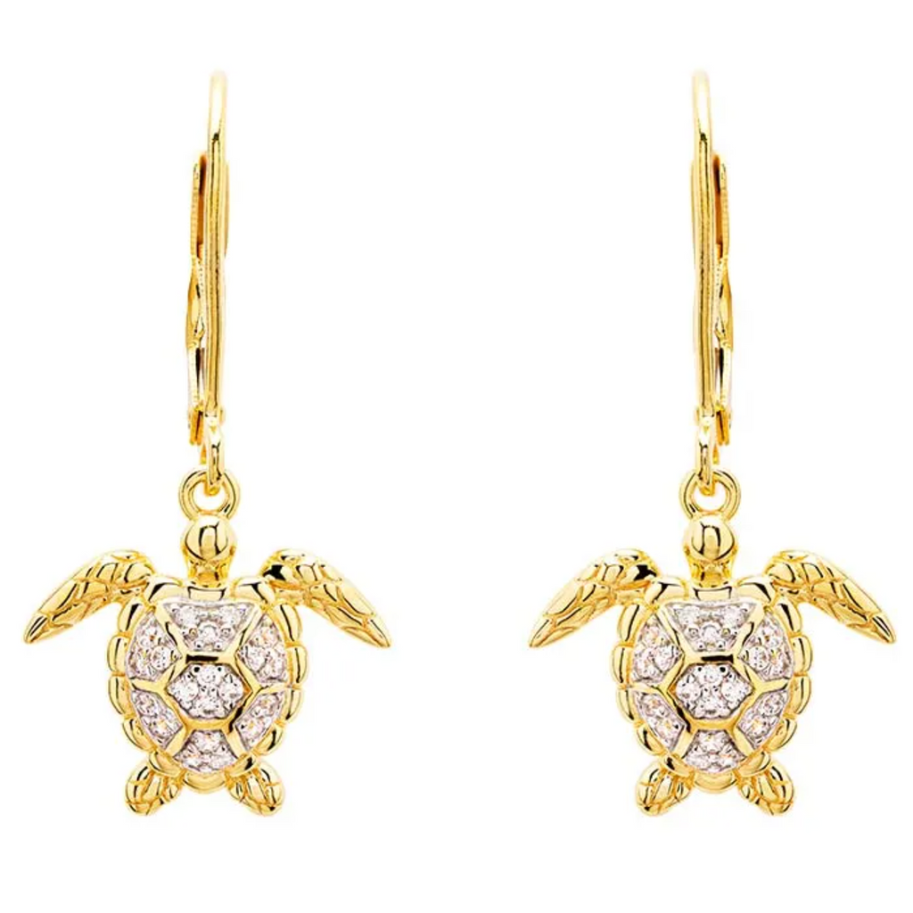 Ocean 14kt Gold Vermeil CZ Turtle Drop Earrings