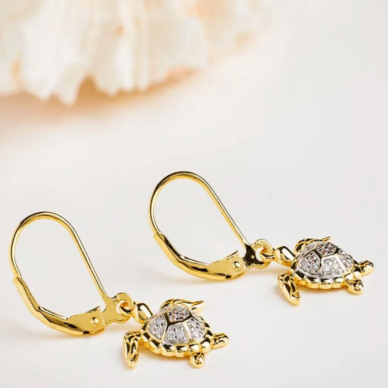 Ocean 14kt Gold Vermeil CZ Turtle Drop Earrings