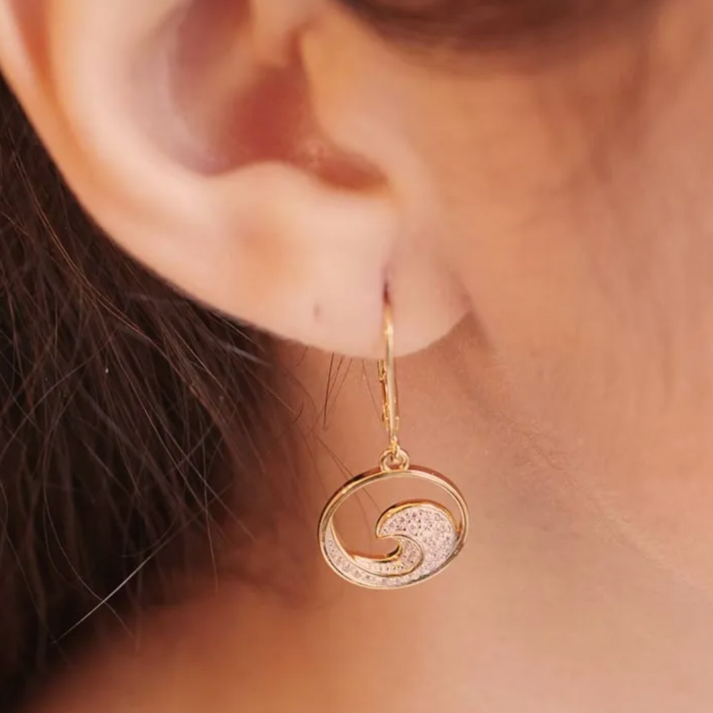 Ocean 14kt Gold Vermeil CZ Wave Drop Earrings